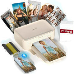 HPRT Desktop Photo Printer 10 cm x 15 cm with 20 Sheets Photo Paper & 1 Ribbon, Instant Image Printer for iPhone, Smartphone, Thermal Dye Sublimation, Wi-Fi Connection, Home, Beige