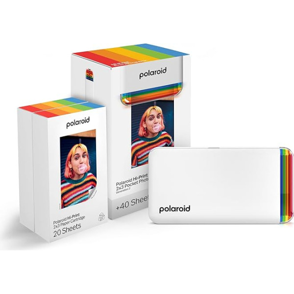 Polaroid Bundle Hi-Print+Paper - 2nd Generation - Bluetooth Connected 2x3 Pocket Photo and Dye Sub-Printer - White
