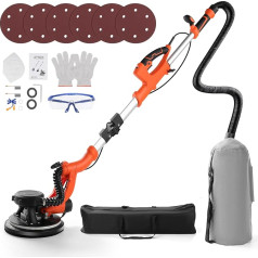 Drywall Sander, 8 Amp Popcorn Ceiling Removal Tool with 7 Variable Speeds from 1000-2100 RPM, 12 Sanding Discs, Foldable and Extendable