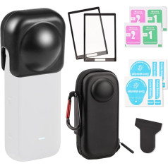 WALLFID Insta360 X4 Accessories: Storage Case, Silicone Lens Cover, 2 Screen Protectors, Hard Case with Carabiner, Travel Accessories for Insta360 X4, black, Practical