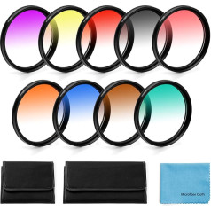 62 mm Colour Gradient Filter for Canon Nikon Sony Pentax Olympus Fuji DSLR Camera + Lens Filter Bag + Cleaning Cloth Pack of 9