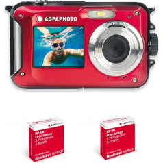 AgfaPhoto Realishot WP8000 Compact Waterproof Digital Camera with 2 Batteries + Swimming Strap Included - Red
