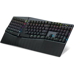 Perixx PERIBOARD-835BR Wireless RGB Illuminated Ergonomic Mechanical Keyboard, Flat Tactile Brown Switch, Programmable Buttons, Windows/Mac OS X Compatible, German QWERTZ