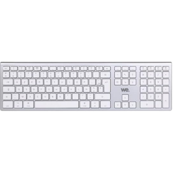 WE MacOS Wireless Bluetooth Keyboard, Dual Connection, Bluetooth, Built-in Rechargeable Battery, Aluminium Look, Silver White