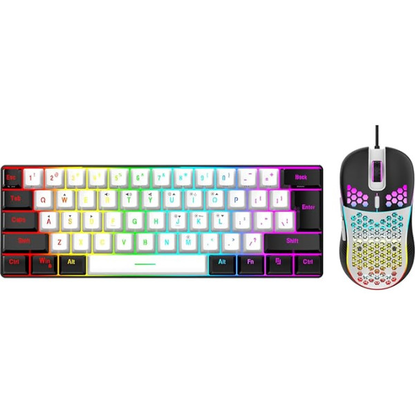 Gaming Keyboard and Mouse Combination, USB-C Cable Keyboard Mouse, Multicolor Mechanical Keyboard and Mouse Set with LED Backlight for Computer (White Black