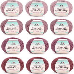 Aeelike 600 g (12 x 50 g) Merino Wool for Knitting, Super Warm Crochet Yarn, Virgin Wool (Merino) for Crocheting, Ultra Soft Hand Knitting Yarn, Knitting Wool Set for Beginners, Experienced Crocheters, Purple