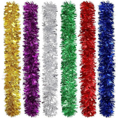 Fovths 6 Pieces Colorful Christmas Tinsel Garland Chunky Fine Christmas Decoration 2.5m per Tinsel Thick Hanging Luxury for Christmas Party Indoor Outdoor Decoration