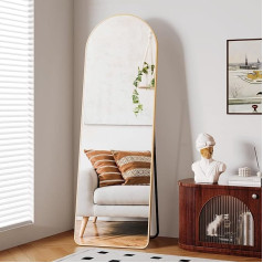 Clevich Premium Curved Standing Mirror, 162 x 53 cm, Large Wall Mirror, Full Length Mirror with 3 cm Thick Aluminium Frame and Fixed Back Panel, Decorative Mirror for Living Room, Bedroom, Dressing