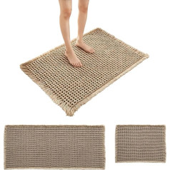 Bathroom Rug Set, Waffle Bath Mat, 2-Piece, Absorbent Bath Mat, Non-Slip, Shower Mat, 50 x 121 cm + 43 x 61 cm, Brown