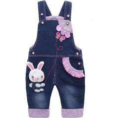 KIDSCOOL SPACE Baby-Mädchen Jeans-Latzhose, niedliches Denim-Outfit mit 3D-Hasenmotiv, Blau