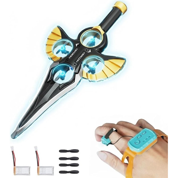 Elprico Remote Controlled Flying Sword, RC Plane with Gesture Detection and LED Lights, Lightweight Foam Glider with Stable Flight for Children and Adults (Black Gold)