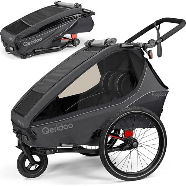 Qeridoo Kidgoo 2 | Fahrradanhänger 2 Kinder | Fahrrad Anhänger Kinder mit Federung & Easy ARS | Jogger Kinderwagen | Kinderfahrradanhänger klappbar | Kinderbuggy 45L | Walker & Bike Trailer