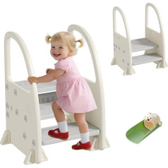Step Stool for Children, 2-3 Levels Height Adjustable, Non-Slip Stool, Multifunctional Step Stool with Armrests, Suitable for Bathroom, Toddler Room, Kitchen, (Grey)