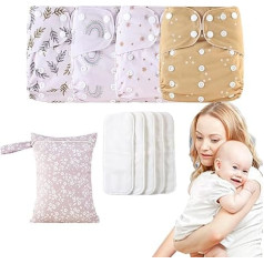 Nappies for Babies, Baby Nappies in Reusable Adjustable Baby Nappies - Absorbent and Breathable Inserts with 4 Inserts and 1 Wet Bag for Girls
