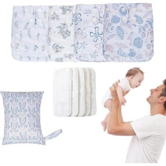 Cloth Baby Nappies, Reusable, Adjustable Nappies, Waterproof Cover, 4 x Absorbent Liners, Breathable Inserts, Includes Wet Bag, Ideal for Toddler Boys & Girls, Eco-friendly Solution