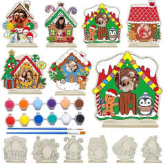 HABDJILTY Christmas Wooden Picture Frames for Crafts Adult Coloring Unfinished Gingerbread House Picture Frame DIY Christmas Decorations for Christmas Holiday Classroom