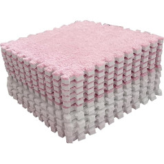 Puzzle Play Mats, Pack of 10 Foam Floor Mat, 30 x 30 cm Square Interlocking Carpet Tiles, Soft Plush Rug for Bedroom (Pink White)
