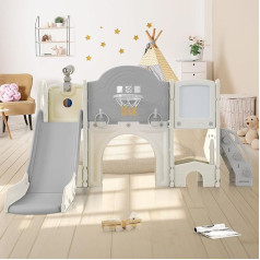 Klettergerüst Outdoor Klettergerüst Multifunktionales Spielgerät Motorikspielzeug – 10-in-1 mit Rutsche & Golfspiel, Basketballkorb & Zeichenbrett, Outdoor Spielzeug für Kinder