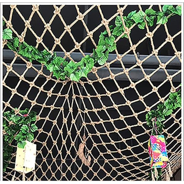 PHONME Child safety net, hemp rope net, climbing net, balcony staircase, photo wall, decorative divider, ceiling net, barrier protection, garden fence net, hemp rope, uniform thickness (size: 4 x 8 m (13 x 26 ft)