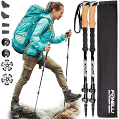 Foxelli Carbon Hiking Poles - Foldable Lightweight Shock Absorbing Poles for Hiking, Trekking, Hiking and Running with Natural Cork Handles, Flip Locks, 4 Season/All Terrain Accessories and Carry Bag