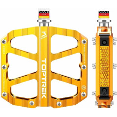 toptrek Bicycle Pedals with StVZO Approved Reflectors, CNC Aluminium Pedals Bicycle MTB Pedals Non-Slip with 3 Sealed Bearings for Mountain Bike, BMX, E-Bike, Road Bike