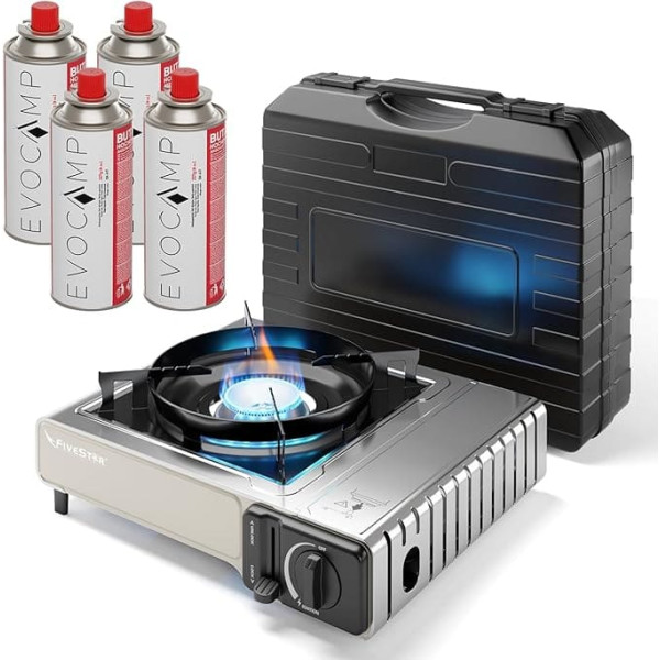 Gas Stove 1-Bulb, Camping Stove for Gas Cartridges 227 g, Gas Stove with Piezo Ignition and Carry Case, Gas Stove for Outdoor and Camping, Portable Gas Stove, 2.2 kW Power