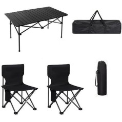 Portable Folding Camping Table and Chairs Lightweight with Carry Bag High Load Capacity for Picnic and Outdoor Activities (Size: 95cm, Colour: Black + 2 Chairs)