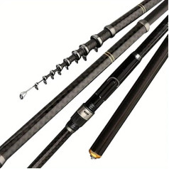 Telescopic fishing rod made of carbon, hand and sea fishing, black soft action, sturdy reel holder, ceramic rings, metal end cap