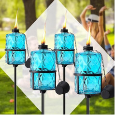 4 Pack Blue Glass Garden Torch 12oz Garden Decoration 60