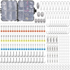 Fishing Tackle Box Accessories Set, 256 Pieces Multifunctional Equipment Set with Various Hooks, Weights, Swivels, Snaps and Split Rings for Fishing Trips