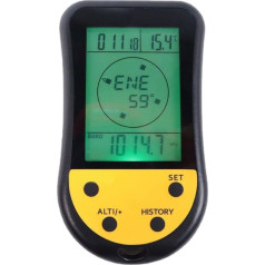 Elektronischer digitaler Höhenmesser mit Barometer, Thermometer, Wettervorhersage, Uhr & Kalender, LCD-Display mit Hintergrundbeleuchtung, Schwarz und Gelb