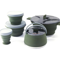 Faltbarer Silikon-Camping-Topf, faltbares Camping-Kochgeschirr, 2,5 l Kochtopf, lebensmittelechtes Silikon, Boden aus 304 Edelstahl, mit Messmarkierungen, Siebdeckel, Outdoor-Enthusiasten