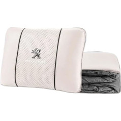 Reisedecke Kissen 2 in 1 für Peugeot 308 SW 2021-2023, Autokissen Decke mit Auto Logo Reisedecke für Auto Kuscheldecke Auto Decken Kissen Flugzeugdecke Auto Accessoires,White