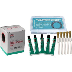 Rema Tip Top 30 Tube Patches Diameter 35 mm (Size 1) + 5 Tubes SVS Vulcanising Solution 7 ml + 5 Brushes 68 mm Long