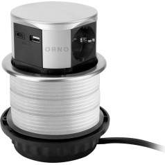 Mēbeles kontaktligzda ?10cm izvirzīta no galda virsmas ar USB lādētāju un 1,5m kabeli, 3x2P+Z (Schuko), 2xUSB (A+C tips; maks. 3A), sudraba krāsā