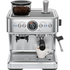 Chefman Crema Supreme 15 Bar Espresso Machine with Milk Frother, Barista Steam Stick, Professional Coffee Machine with Coffee Grinder, 30 Grinding Settings, 3L Removable Water Tank - Stainless Steel