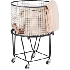 VEVOR Laundry Trolley Round Laundry Hamper with 360° Rotating Wheels 40L with 27kg Load Capacity, Carbon Steel Shopping Cart for Laundry Shopping Camping Food Luggage Laundry Sorter Laundry Basket