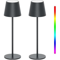 K-Bright Pack of 2 LED Dimmable Battery Table Lamps, Wireless, Rechargeable, Warm Light Colour, 3000 K + RGB Table Lamp with USB-C, Aluminium, IP54 Waterproof, Anthracite