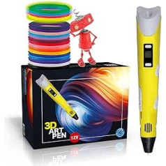 3D Plus Nib (12 V) + Instructions in Italian and Free Guide + PLA Fibres 20 Colours (4 Fluorescence) - Professional 3D Ballpoint Pen for Children
