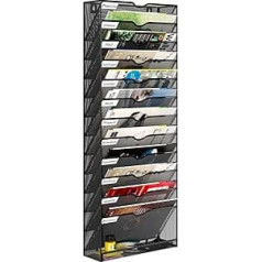 13 Compartments Wall Organiser Hanging Document Tray, Metal Magazine Holder Wall for Office/Home/School, Gives An Additional with Flat Base for Storage, Black