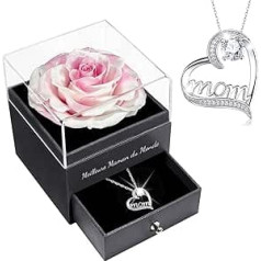 Sunia Gift for Mum, Eternal Real Rose with Mom Necklace Made of 925 Sterling Silver, Meilleure Maman du Monde Gifts, Eternal Rose Flower Infinity Rose Gift for Mother's Day Birthday Valentine's Day