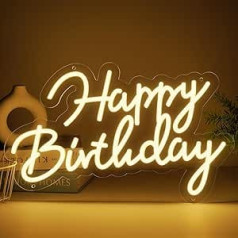 MissAudrey LED Happy Birthday Neon Sign for Background Birthday Party Decoration USB Powered Happy Birthday Sign with Dimmable Switch (Warm White, 17