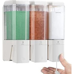 Shampoo and Conditioner Dispenser, Shower Soap Dispenser 3 Chambers No Drilling for Shower Wall Mounted White 3 Chambers