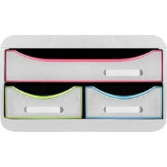 Exacompta Harlequin 311913D Storage Box with 1 Drawer for DIN A4+ and 2 Narrow Drawers. Durable Drawer Box Made of Recycled Plastic for More Space. SmallBox Blue Angel White Colourful