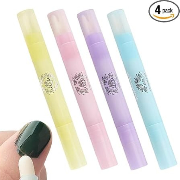 Set of 4 Nail Polish Remover Pen - Nail Polish Remover Pen - Refillable & Reusable Nail Art Manicure Corrector Pen - Nail Polish Correction Pen with 12 Interchangeable Replacement Tips