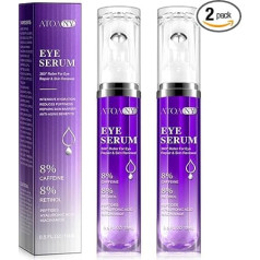 2 Packs Eye Serum for Dark Circles and Puffiness with 8% Caffeine, 8% Retinol Hyaluronic Niacinamide, Eye Cream Anti Ageing for Puffiness and Eye Bags with 360° Eye Roller Massage Ball