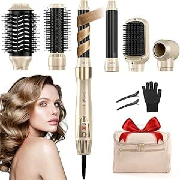 6-in-1 Airstyler, 110,000 rpm Multifunctional Hair Styler Curling Iron Automatic, No Heat Damage, Warm Air Brush, Hair Styling Devices for Straightening, Drying, Curling, Volumising, with Travel Bag
