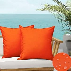Waterproof Cushion Covers Outdoor Summer Water Resistant Decorative Cushion Covers for Patio Couch Tent Swing 18 x 18 Inch Orange Pack of 2