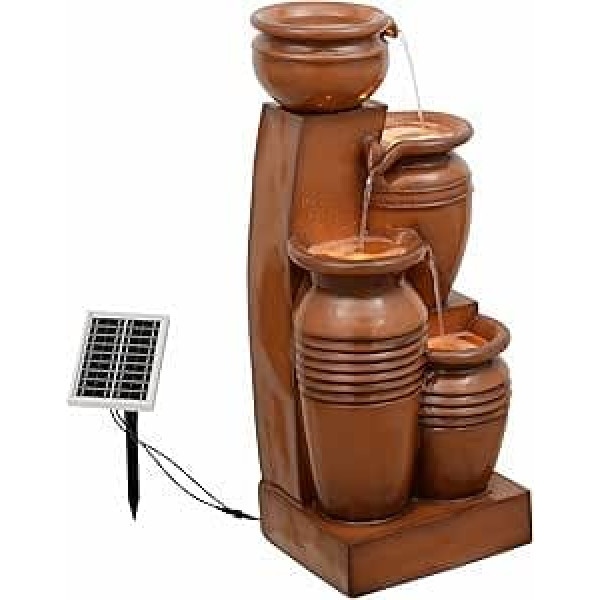 Teamson Home Solar Cascade Fountain 4 Steps Terracotta for Garden