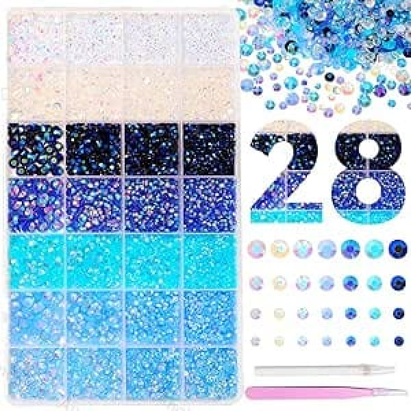 Blue Rhinestones for Bedazzling Jelly Bedazzling Resin Gems 3-5mm Blue White Gemstones Bedazzling Set for Crafts Flat Back Light Blue AB Gemstones for Nails Face Makeup